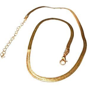 Gold Tone Flat Herringbone Snake Chain Necklace with Extension Chain 18”